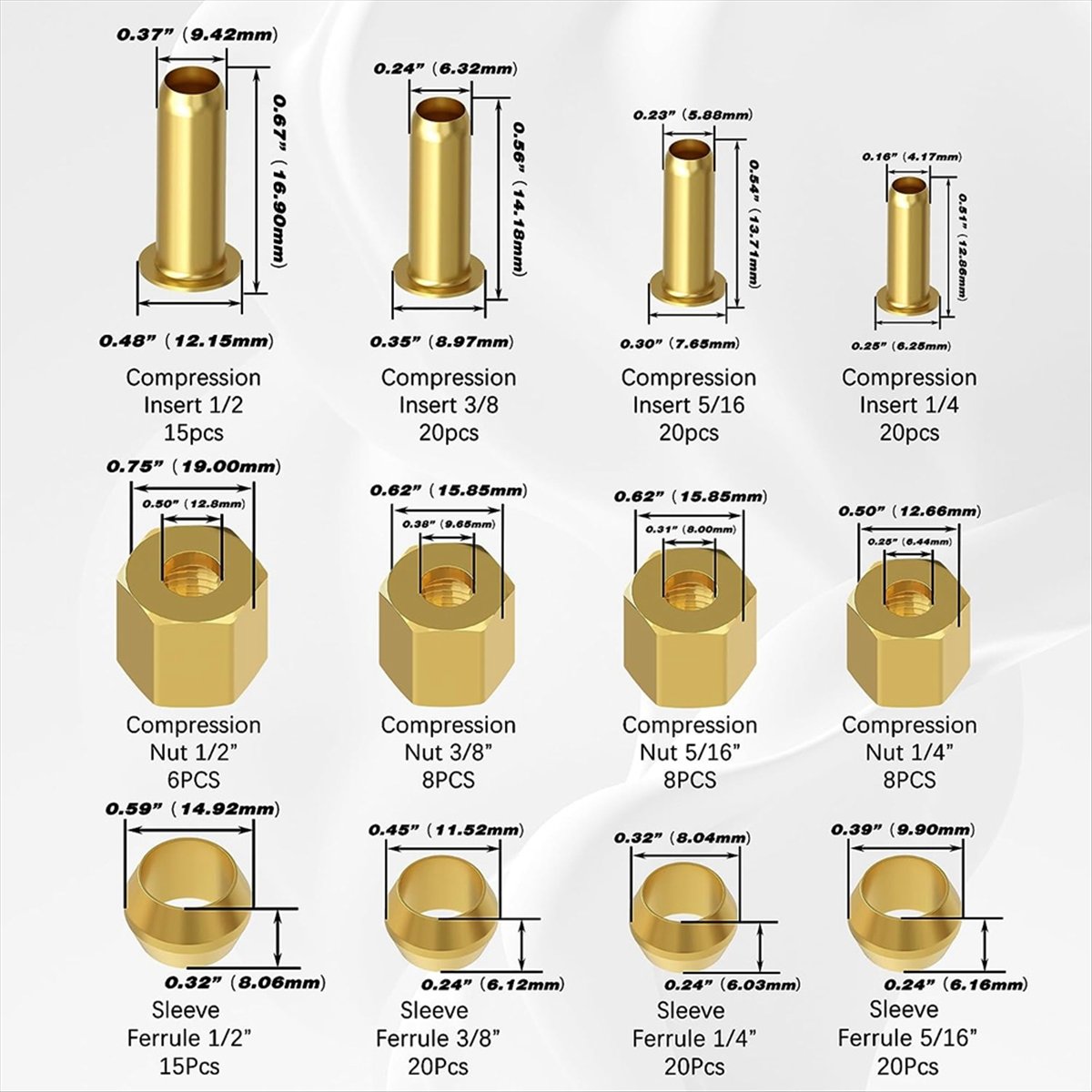 Compression Fitting Brass - AT16 180PCS Compression Fittings Assortment Kit-(1/4In,